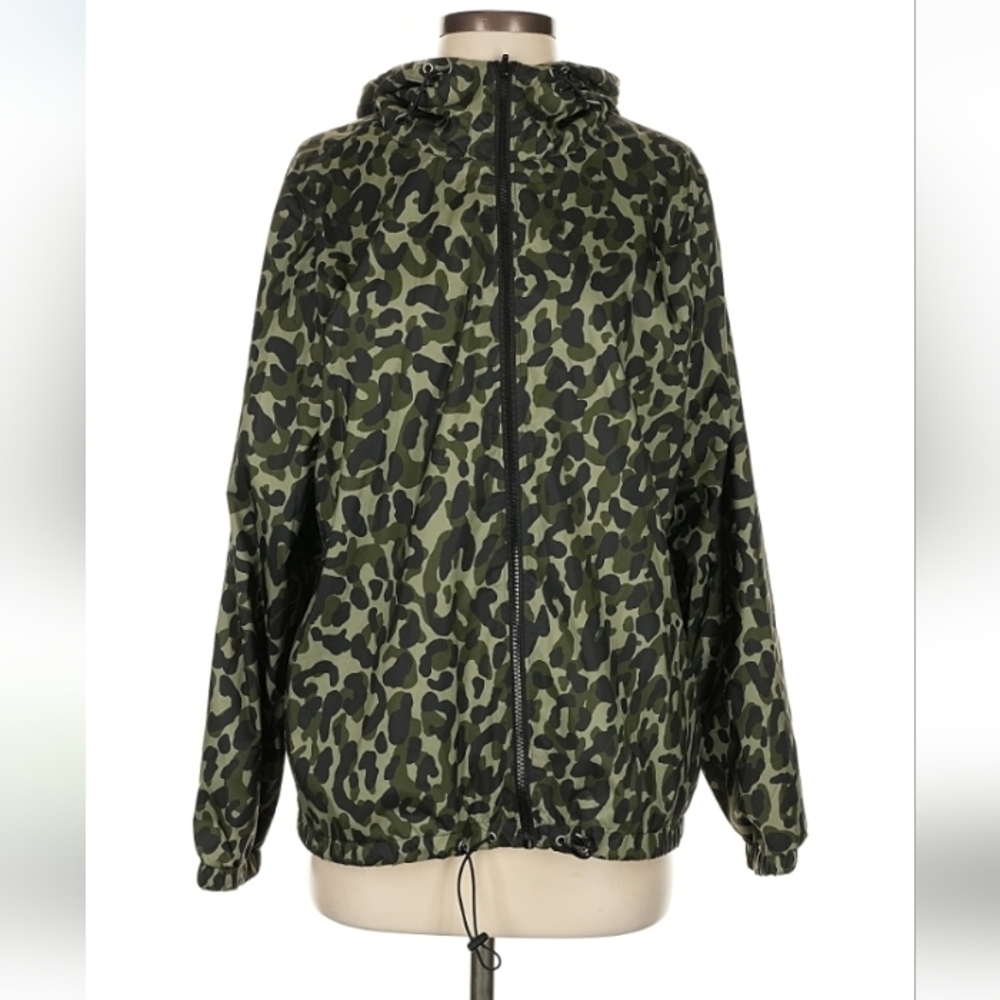 Victoria's Secret PINK Green Animal Print Hooded Windbreaker Jacket XS Hoodie